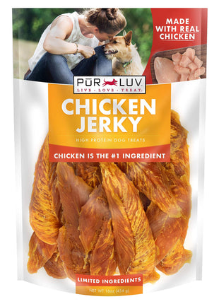 Pur Luv Dog Treats, Chicken Jerky for Dogs, Made with 100% Real Chicken Breast, 16 Ounces, Healthy, Easily Digestible, Long-Lasting, High Protein Dog Treat, Satisfies Dog's Urge to Chew