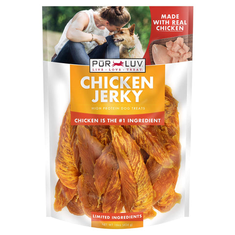 Pur Luv Dog Treats, Chicken Jerky for Dogs, Made with 100% Real Chicken Breast, 16 Ounces, Healthy, Easily Digestible, Long-Lasting, High Protein Dog Treat, Satisfies Dog's Urge to Chew