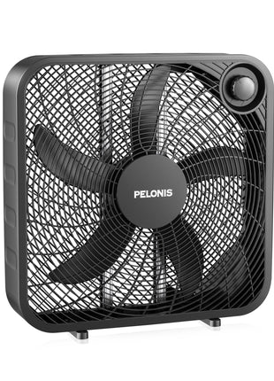 PELONIS 20 Inch Box Fan for Bedroom– 3 Speeds, 25ft/s, Floor Fan, Window Fan, Table Fan, Desktop Fan with Superior Air Throw (2295 CFM), Lightweight, 5 Blades, suitable for Office, Living Room, Garage