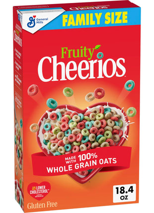 Fruity Cheerios, Heart Healthy Gluten Free Breakfast Cereal, Made with Whole Grain Oats, Family Size, 18.4 oz