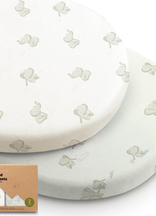 2-Pack Organic Bassinet Sheets for Girls, Boys - 100% Cotton Bassinet Mattress Sheets Compatible with Halo Bassinest Swivel Sleeper, Graco, Baby Delight, Chicco, Unisex Fitted Bassinet Sheets (Elly)