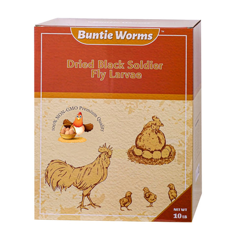 BUNTIE WORMS Dried Black Soldier Fly Larvae 10LB, 100% Natural Non-GMO, No Additives, Treat for Chickens, Reptiles and Birds, More Calcium Than Mealworms