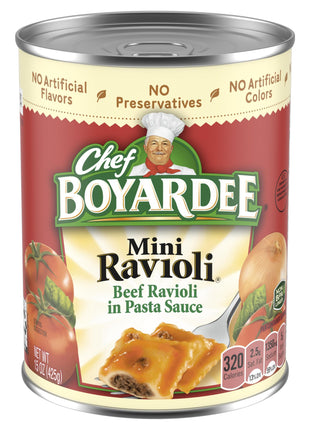 Chef Boyardee Mini Beef Ravioli, Microwave Pasta, Canned Food, 15 oz.