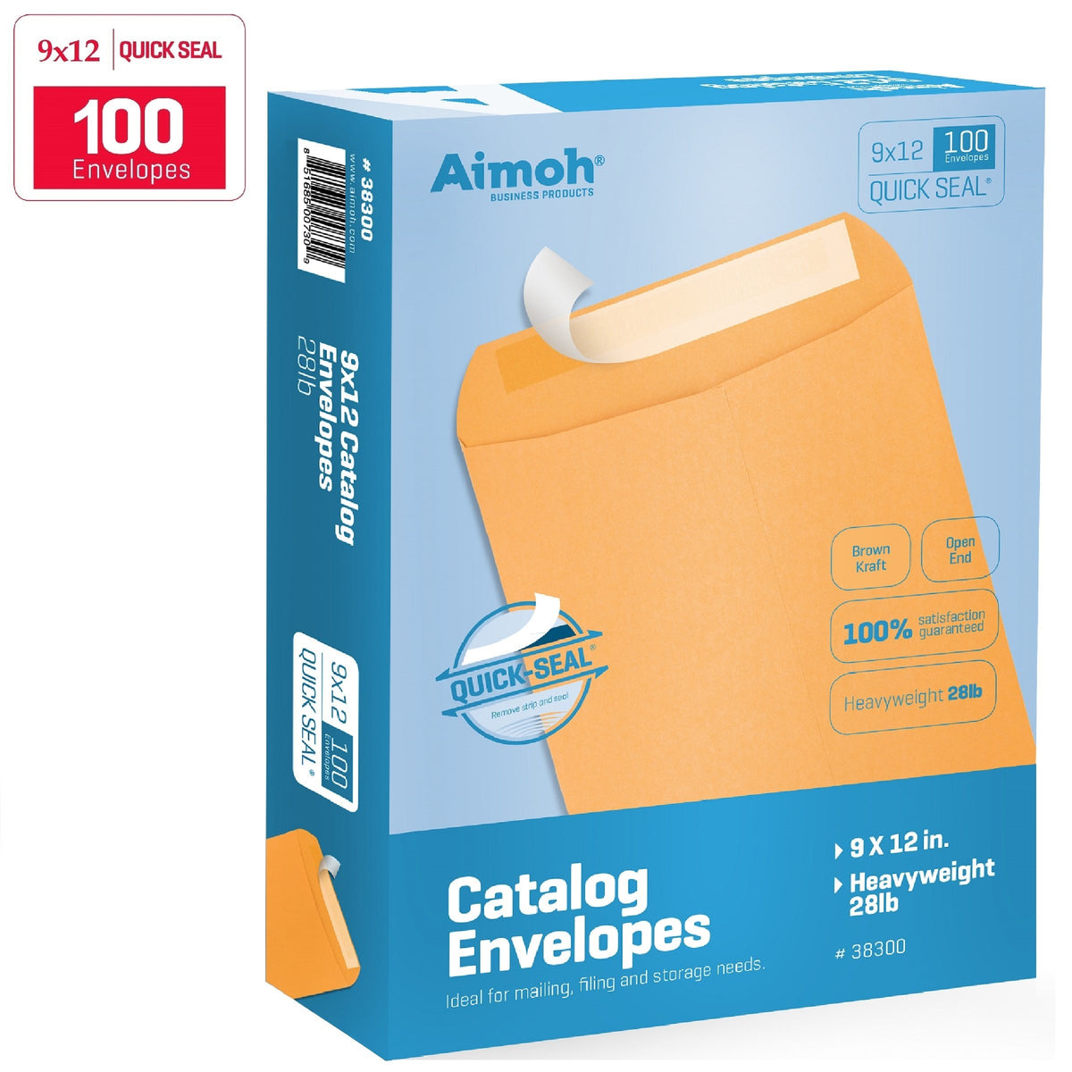 Aimoh 9 X 12 Self-Seal Brown Kraft Catalog Mailing Envelopes - 28lb - 100 Count, 9x12 Inch (38300)
