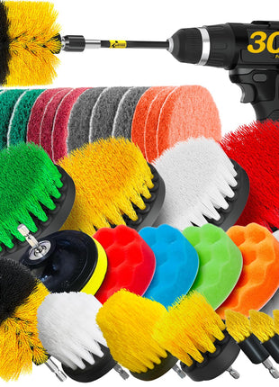 Holikme 30Pack Drill Brush Attachments Set,Scrub Pads & Sponge, Power Scrubber Brush with Extend Long Attachment All Purpose Clean for Grout, Tiles, Sinks, Car Polishing Pads