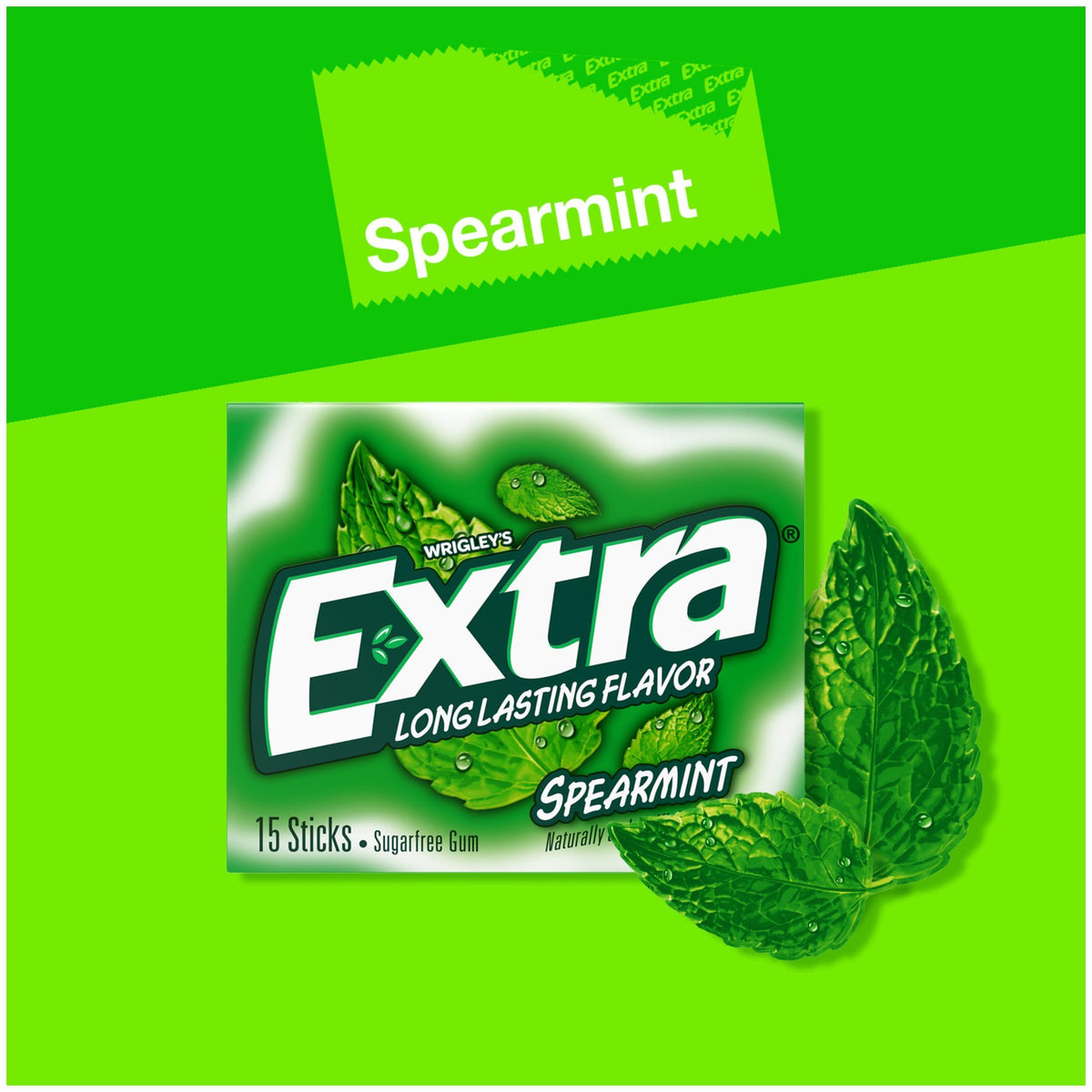 Extra Gum Spearmint Sugarfree Gum Bulk, Individually Wrapped, Perfect for Fresh Breath at School, Work, and Travel 15 Count, Pack of 10