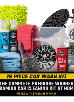 Chemical Guys 16-Piece Arsenal Builder Car Wash Kit with Foam Cannon, Bucket, and 6 x 16 oz Care Chemicals - Car Detailing Kit Works with Pressure Washers, Trucks, SUVs, Motorcycles, and More
