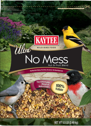 Kaytee Wild Bird Ultra No Mess Nut & Fruit Food Seed Blend For Blue Jays, Woodpeckers, Juncos, Cardinals, Grosbeaks, Sparrows, and Finches, 5.5 Pound