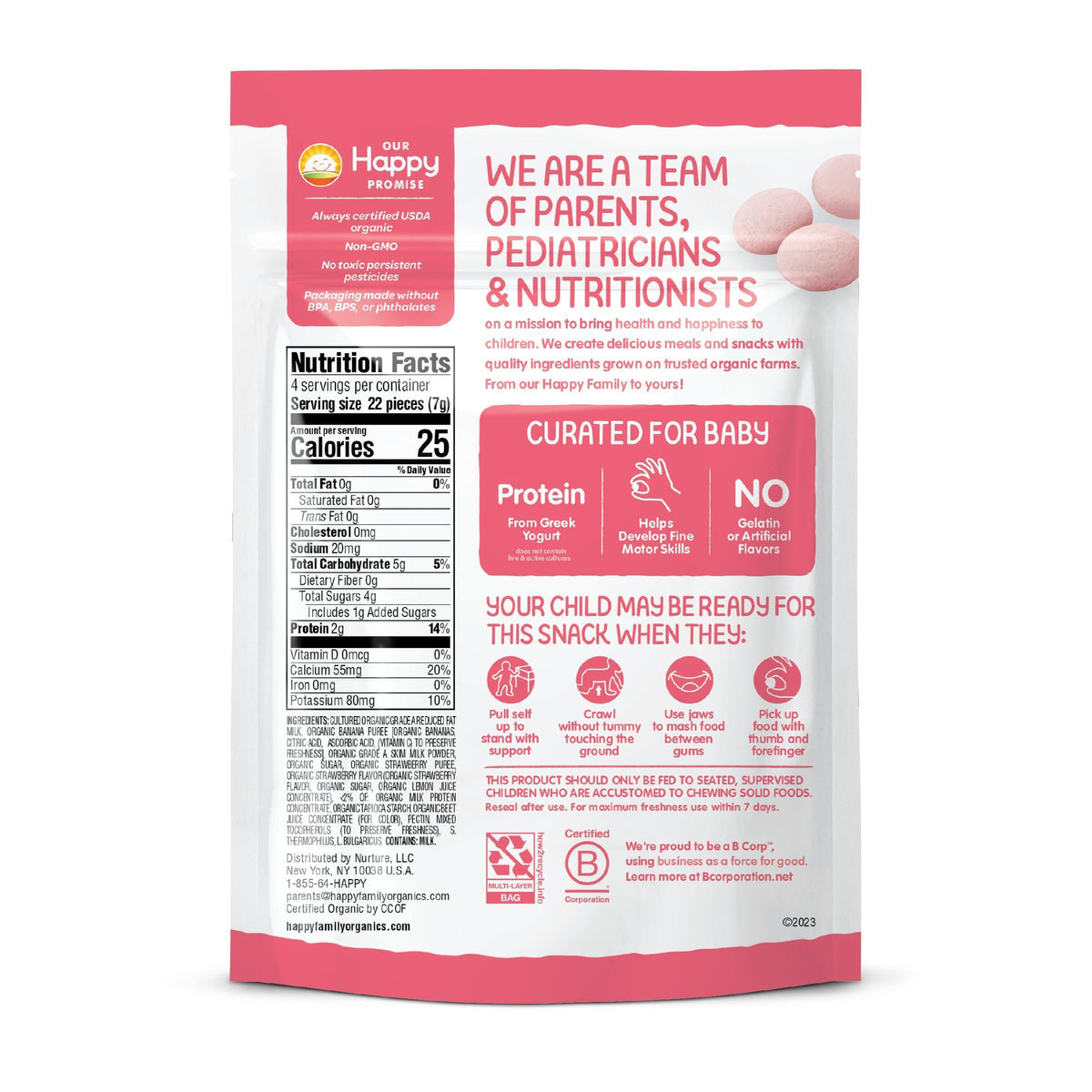 Happy Baby Organics Greek Yogis Freeze-Dried Greek Yogurt and Fruit Snacks, Strawberry Banana, 1 Ounce (Pack of 1) packaging may vary