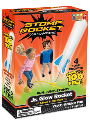 Stomp Rocket Jr Glow Rocket Launcher for Kids, 4 Rockets - Glow in The Dark | Fun Outdoor Toys for Boys & Girls, Ages 3 & Up - Soft Foam Blaster Set Soars Up to 100ft - STEM Toys for Outside & Backyard