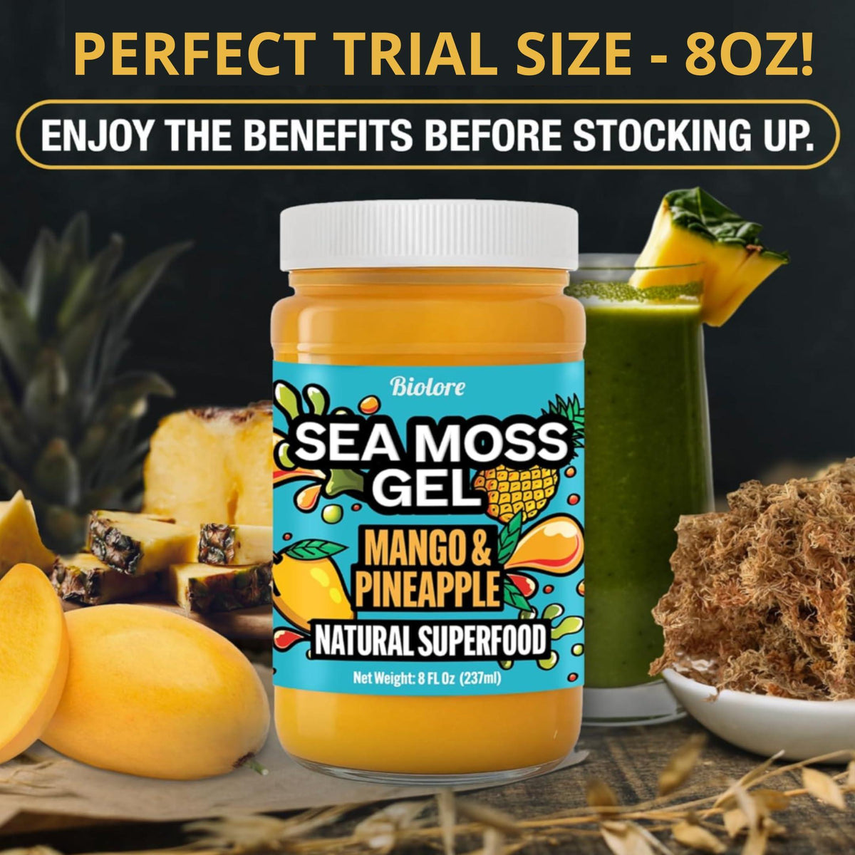 Biolore Sea Moss Gel Mango-Pineapple Made in USA Raw Wildcrafted Irish Seamoss Essential Vitamins Trace Minerals Vegan Superfood, Jam, Jelly & Sweet Spread Gifts (Mango-Pineapple 8OZ)