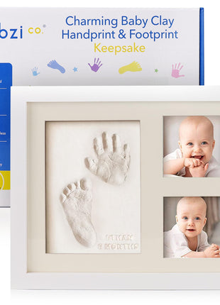 Baby Hand & Footprint Kit, Clay Handprint Keepsake Frame, Newborn Nursery Picture Frames, Hand Print Mold Kit, Personalized New Mom Gifts for Baby Shower & Registry (Fresh White)