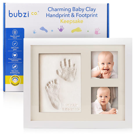 Baby Hand & Footprint Kit, Clay Handprint Keepsake Frame, Newborn Nursery Picture Frames, Hand Print Mold Kit, Personalized New Mom Gifts for Baby Shower & Registry (Fresh White)