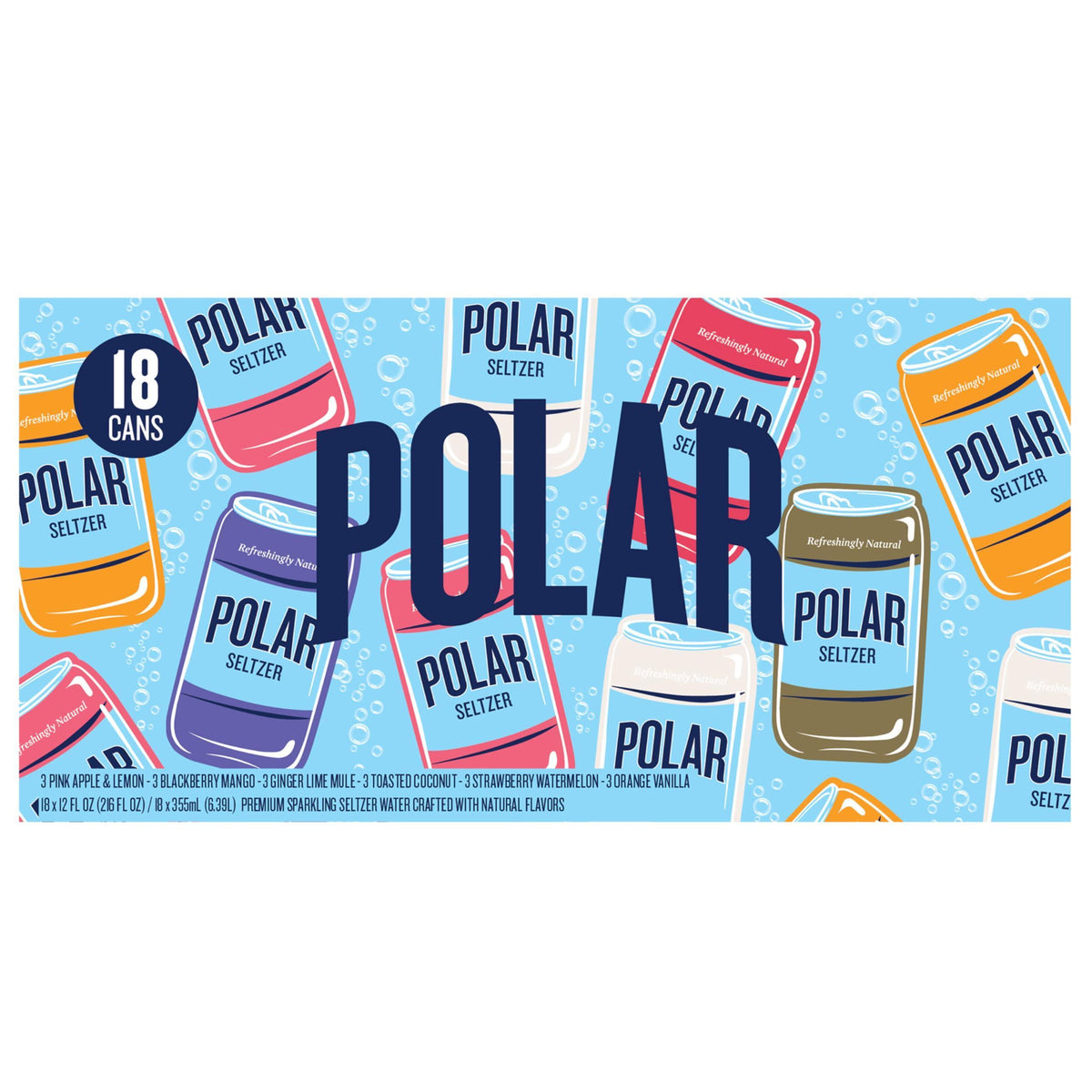 Polar Seltzer Water Sampler Variety Pack, 12 fl oz cans, 18 pack