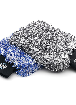 The Rag Company - The Cyclone Ultra Wash Mitts - 70/30 'Gauntlet' Blend Korean Microfiber, Foam Padding, Scratch-Free, Lint-Free, Great for Rinseless Washing, 8in x 9in, Blue + Black (2-Pack)