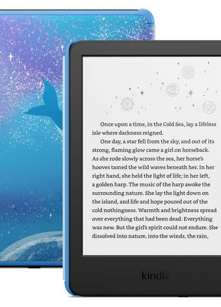 Amazon Kindle Kids 16GB (newest model) - If it breaks, we will replace it, includes ad-free books and cover, with glare-free display, faster page turns - Space Whale