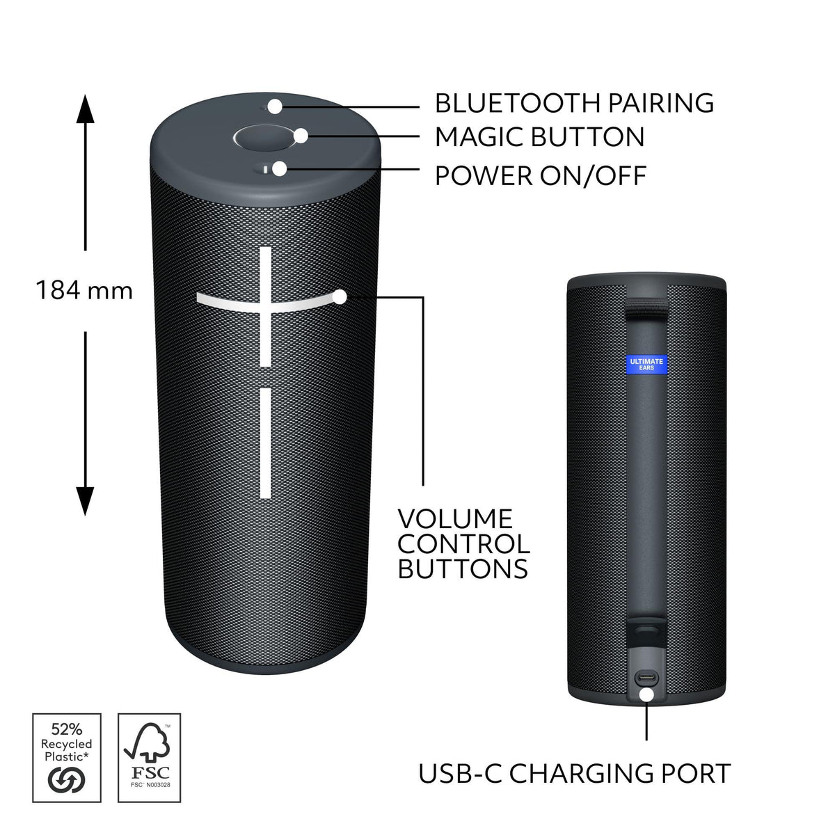 Ultimate Ears Boom 4 Portable Waterproof Bluetooth Speaker with 360-Degree Immersive Sound, Outdoor Floating Speaker, 15-Hour Battery, 147ft Range - Black