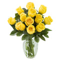 KaBloom Flowers - Mother's Day Collection - Bouquet of 12 Fresh Yellow Roses (Farm-Fresh, Long-Stem) with Vase.Gift for Birthday, Anniversary, Valentine, Mother’s Day Fresh Flowers