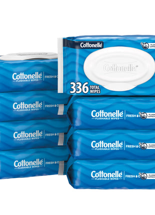 Cottonelle Fresh Feel Flushable Wet Wipes, Adult Wet Wipes, 8 Flip-Top Packs, 42 Wipes Per Pack (336 Total Wipes), Packaging May Vary