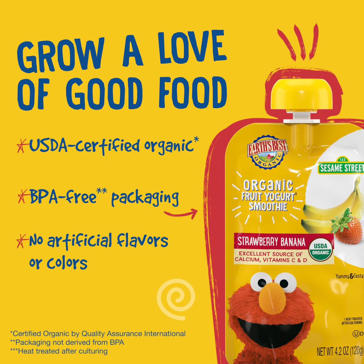 Earth's Best Organic Yogurt Smoothie Pouches, 24+ Months, Fruit Yogurt Smoothie for Toddlers 24 Months and Up, Strawberry Banana, 4.2 Ounce Resealable Pouch (Pack of 12)