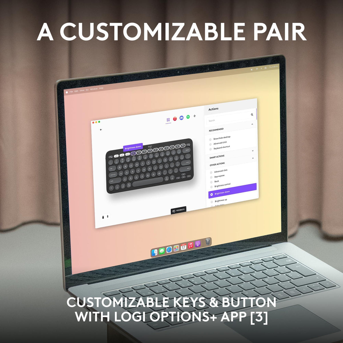 Logitech Pebble 2 Combo for Mac, Wireless Keyboard and Mouse, Slim, Quiet and Portable, Customizable, Bluetooth Mouse and Keyboard, Easy-Switch, for macOS, iPadOS - Tonal Graphite