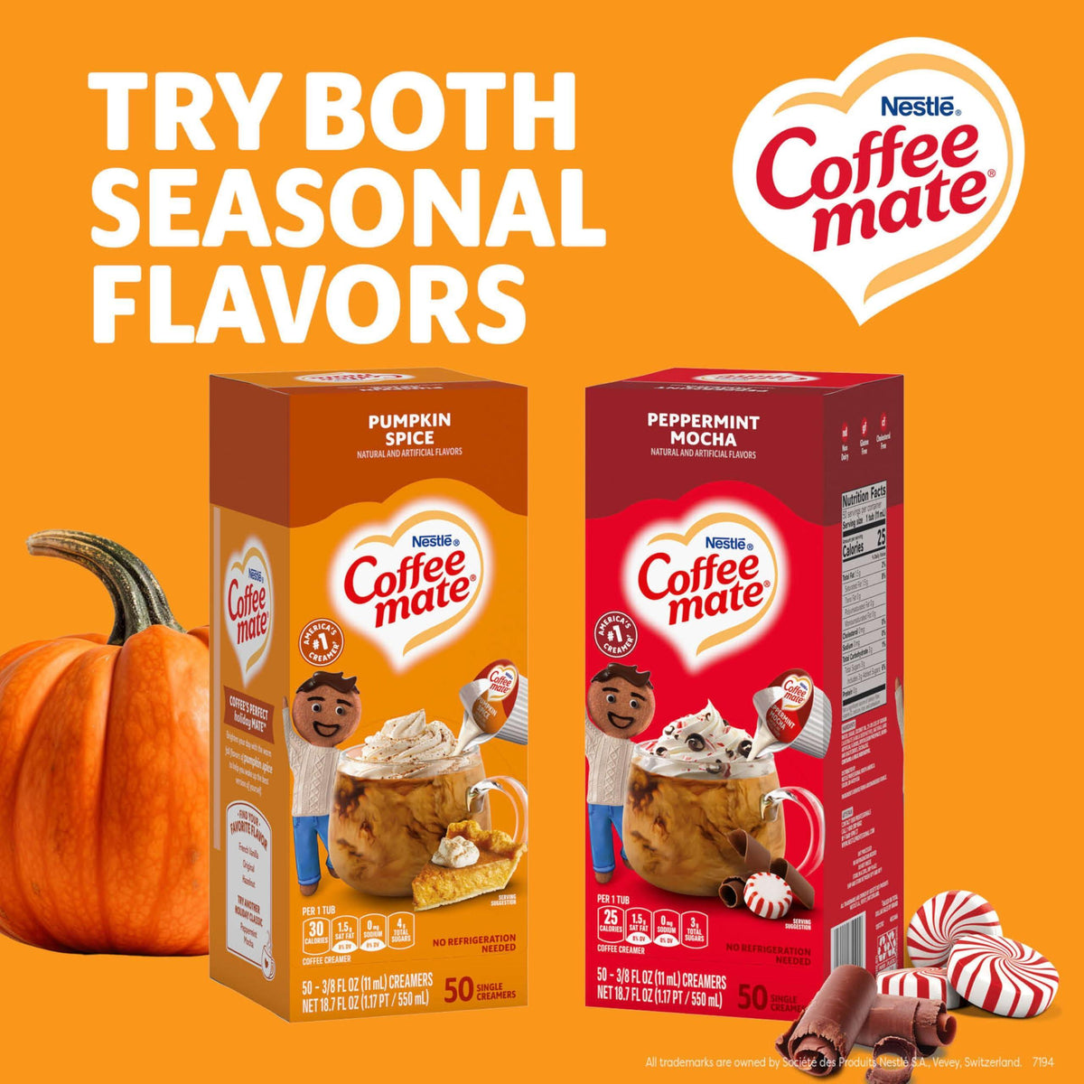 Nestle Coffee mate Coffee Creamer, Pumpkin Spice, Liquid Creamer Singles, Non Dairy, No Refrigeration, 0.375 fl oz Tubs (Pack of 200)