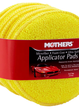 Mothers Microfiber Polishing Pad and Cleaning Pads for Car Detailing, 5 Inch Diameter, Yellow, 6 Pack
