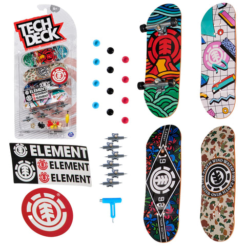 TECH DECK, Ultra DLX Fingerboard 4-Pack, Element Skateboards, Collectible and Customizable Mini Skateboards, Kids Toy for Ages 6 and up