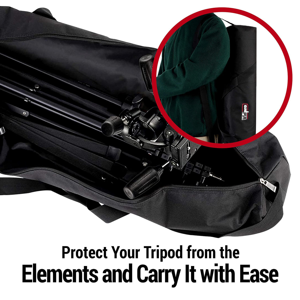 VidPro TC-45 Tripod Carrying Case - Heavy Duty Nylon Bag with Shoulder Straps and Handles - Compact Case with Full Length Zippered Closure Plus External Pocket Fits Tripod with Head up to 45 Inches