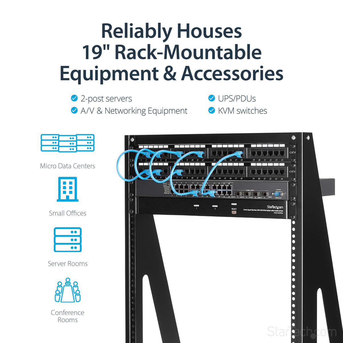 StarTech.com 2-Post 16U Heavy-Duty Desktop Server Rack, Small Open Frame 19in Computer Rack, Compact Network Rack for AV / Studio / Data / IT Equipment, Two-Post Home/Office Rack, TAA (2POSTRACK16)