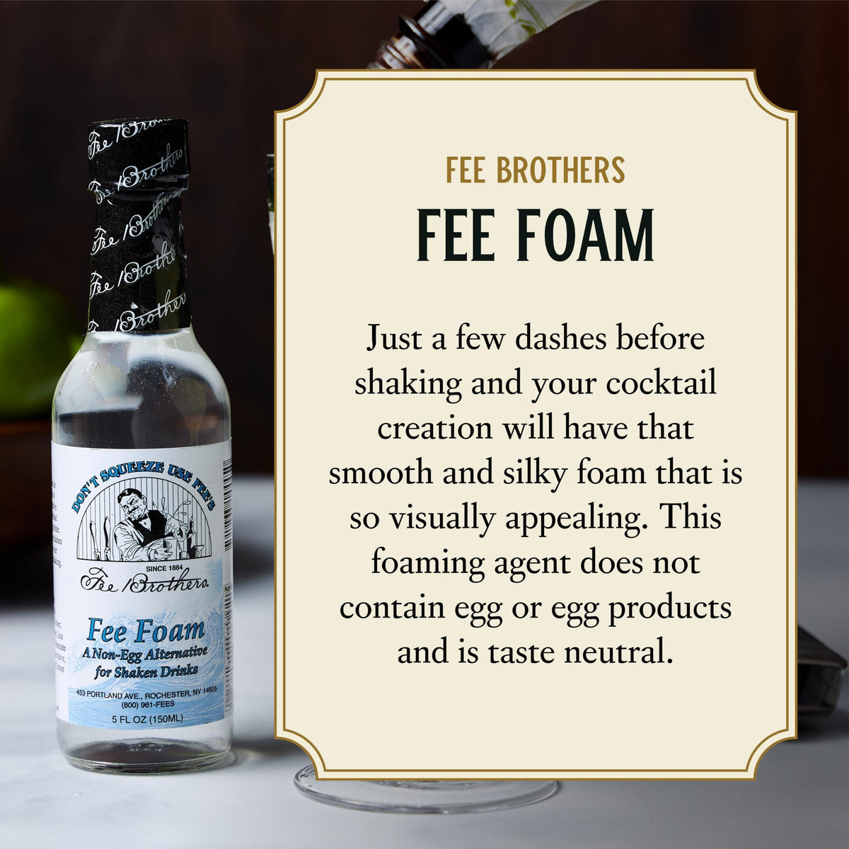 Fee Brothers Fee Foam - Cocktail Foamer and Mixer, Egg Substitute, Vegan-Friendly, Gluten Free, 5 fl oz