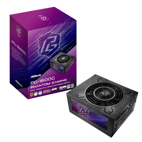 ASRock PG 1600G ATX 3.1 1600W Power Supply PCle5.1 10 Years Warranty Fully Modular Japanese Capacitor Phantom Gaming PG-1600G 80 Plus Gold Cybenetics Platinum 12V-2x6 Cables
