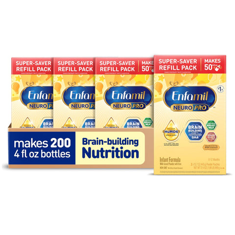 Enfamil NeuroPro Baby Formula, MFGM* 5-Year Benefit, Expert-Recommended Brain-Building Omega-3 DHA, Exclusive Immune Supporting HuMO6 Blend, Infant Formula Powder, Baby Milk, 31.4 Oz, Pack of 4