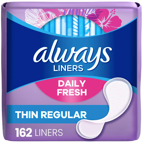 Always Panty Liners for Women Thin No Feel Protection Daily Liners, Regular, Unscented, 162 Count