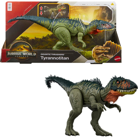 Mattel Jurassic World Rebirth Gigantic Thrashers Tyrannotitian Dinosaur Figure Toy, 2 Tail Activated Rampage Attacks, Digital Play