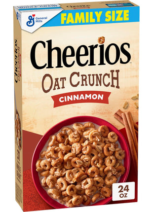 Cheerios Oat Crunch Cinnamon Breakfast Cereal, Made with Whole Grain, Family Size, 24 oz