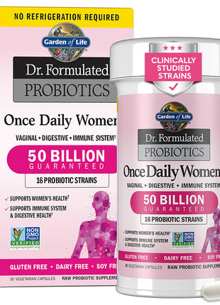 Garden of Life Once Daily Dr. Formulated Probiotics for Women 50 Billion CFU 16 Probiotic Strains with Organic Prebiotics for Digestive, Vaginal & Immune Health, Dairy Free, Shelf Stable 30 Capsules