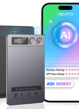AI Voice Recorder, Note Voice Recorder - Transcribe & Summarize, AI Noise Cancellation Technology, Supports 152 Languages, 64GB Memory APP Control Audio Recorder for Lectures, Meetings, Calls, Gray