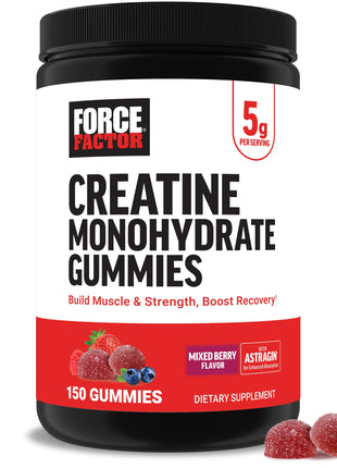 Force Factor Creatine Monohydrate Gummies, NSF Certified | 5g Dose for Men & Women to Support Muscle, Strength, Recovery, Cognitive Health & Memory, Mixed Berry, 150 Gummies