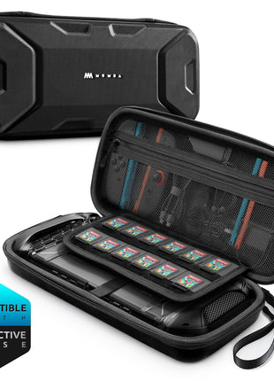 Mumba Carrying Case for Nintendo Switch 2 [Fits Console with Protective Case On][2025 Plus Version] Hard Shell Travel Handbag Pouch with 12 Game Card Slots, Large Capacity for Accessories (Black)