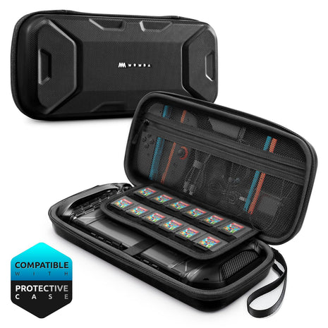 Mumba Carrying Case for Nintendo Switch 2 [Fits Console with Protective Case On][2025 Plus Version] Hard Shell Travel Handbag Pouch with 12 Game Card Slots, Large Capacity for Accessories (Black)