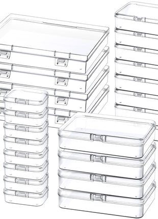 24 Pack Mixed Sizes Small Plastic Storage Containers, Mini Rectangular Small Items Organizer Boxes with Hinged Lids and Labels for Craft Jewelry Beads