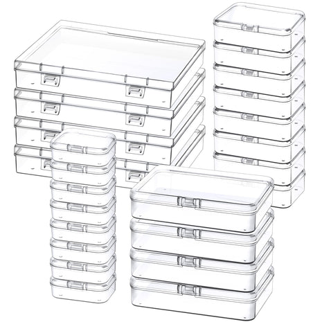 24 Pack Mixed Sizes Small Plastic Storage Containers, Mini Rectangular Small Items Organizer Boxes with Hinged Lids and Labels for Craft Jewelry Beads
