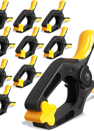 EQUIPTZ Spring Clamps 4 inch - 10 Pack Plastic Clamps for Pool Cover, Balloon Archs, Tarps & Backdrop with 2 inch Mouth Opening - Rust Free Large Clips Heavy Duty Outdoor with Non-Detachable Jaw Pads