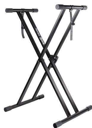 RockJam Xfinity Double X Keyboard Stand, Pre-Assembled & Adjustable | Pre-assembled double X keyboard stand with safety lock and straps for full size digital pianos, lessons and stage
