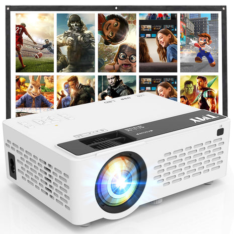 TMY 1080P Mini Portable Projector, 2-way Bluetooth, with 80in Screen | 1080P home theater, indoor/outdoor movies, Compatible with TV Stick/Roku/Phone/PC/PS/DVD/HDMI/USB
