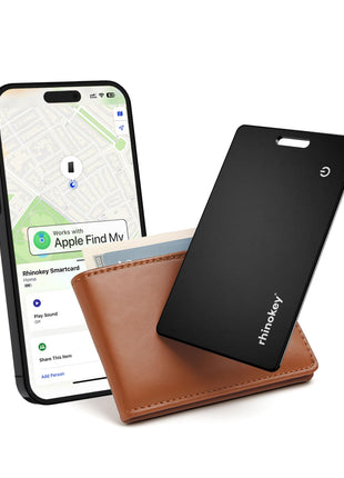 Rhinokey® Apple MFi Certified Wallet Tracker Card Works with Apple Find My (iOS Only) Slim 0.07in Rechargeable IP68 Waterproof Tracker Item Finder Credit Card Tracker for Luggage