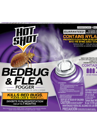Hot Shot BedBug And Flea Fogger 3 Count-2 Ounce Cans, With Nylar, Inhibits Flea Reinfestation