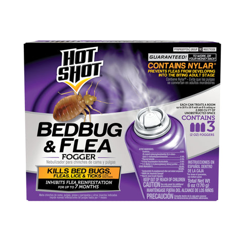Hot Shot BedBug And Flea Fogger 3 Count-2 Ounce Cans, With Nylar, Inhibits Flea Reinfestation