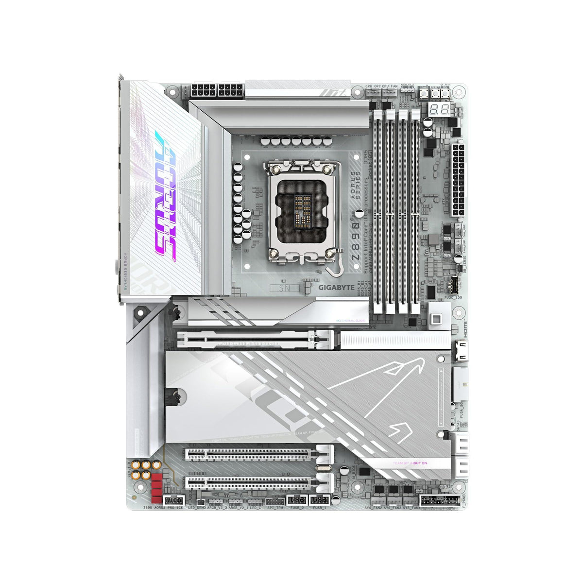 GIGABYTE Z890 AORUS PRO ICE Intel Core Ultra (Series 2) LGA 1851 Motherboard, ATX, DDR5, 5X M.2, PCIe 5.0, Thunderbolt 4, WIFI7, 5GbE LAN, EZ-Latch